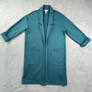Teal Knit Blazer Small Open Front Longline Jacket Lightweight